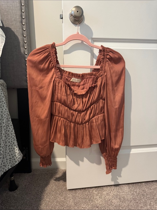 Altar'd State Tops - Altar'd State Rust Smocked Peasant Blouse — Women’s Long Sleeve Top